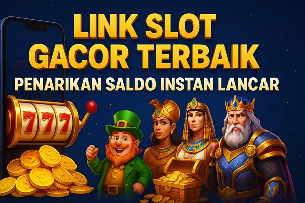 Ilustrasi 3D Link Slot Gacor Terbaik dengan mesin slot 777, koin emas, dan karakter fantasi modern yang menekankan penarikan saldo instan lancar